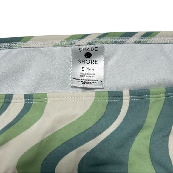 Shade & Shore Triangle Bikini Green Blue Cream Wavy Stripes Two Piece Swimsuit - Picture 3 of 4